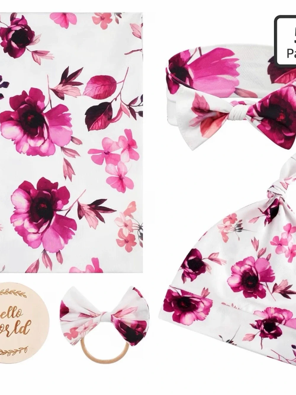 Pink Floral Baby Matching Hat & Swaddle Set